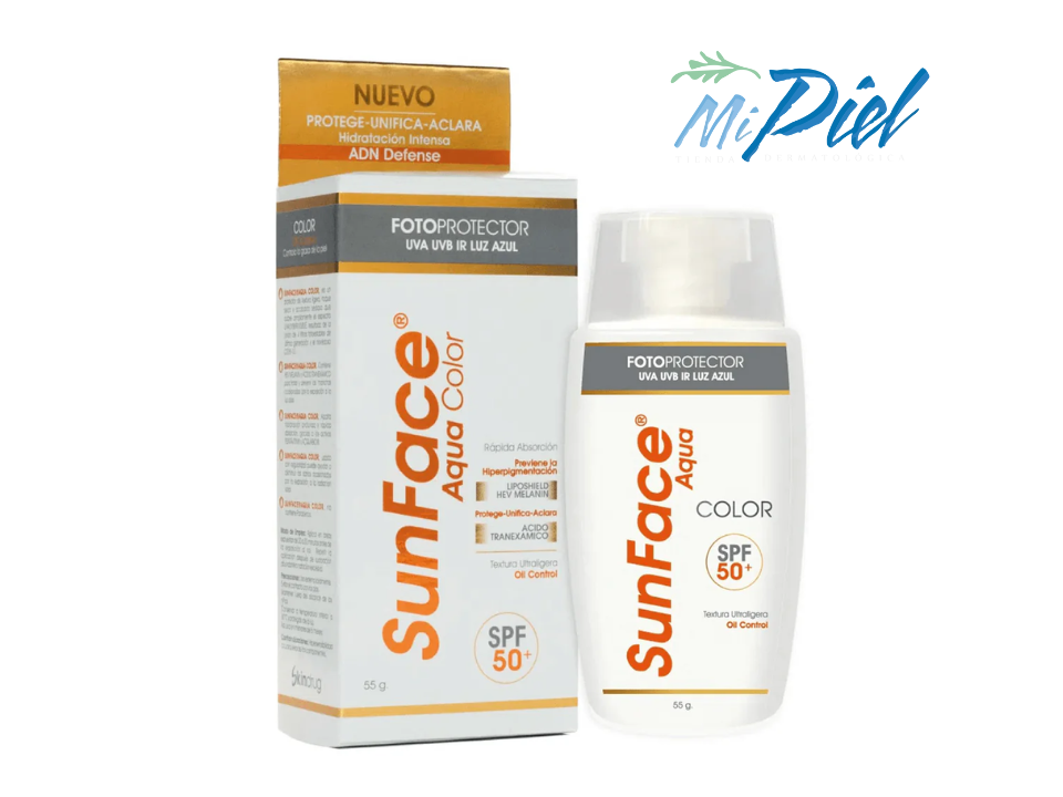 Sunface Aqua Color 55g, protector solar facial con color y toque seco